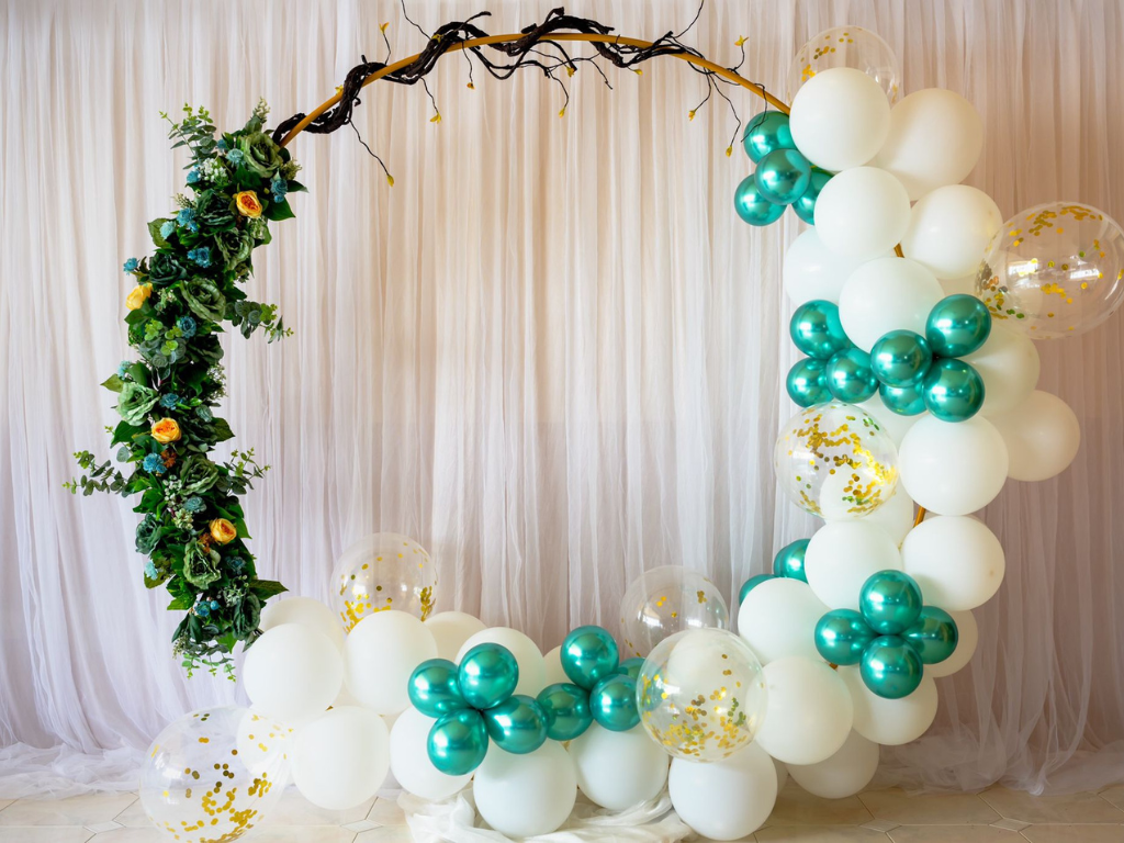 Balloon backdrop birthday styling with personalised backdrop and decorative display